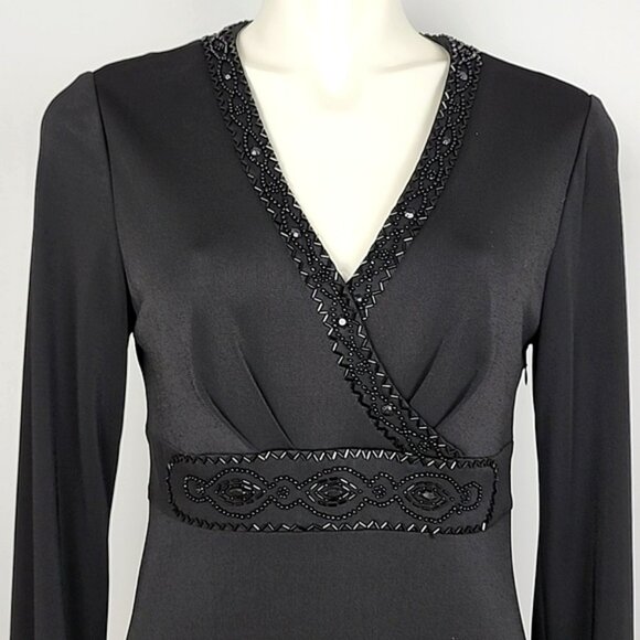 Talbots Petites Women's Black Fit & Flare Midi Dress Bead Neckline Waist Size 12 - Picture 3 of 16